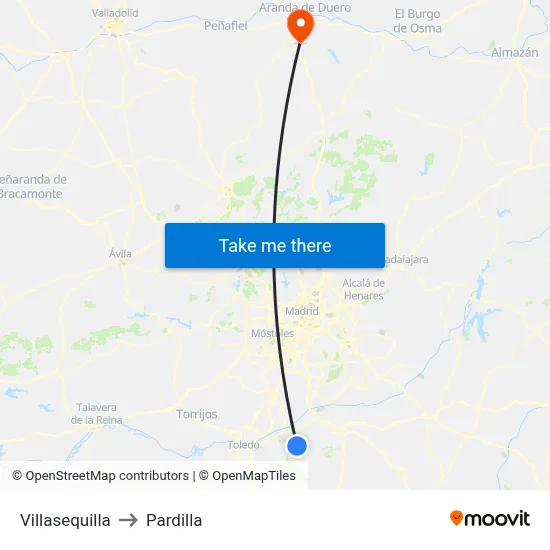 Villasequilla to Pardilla map