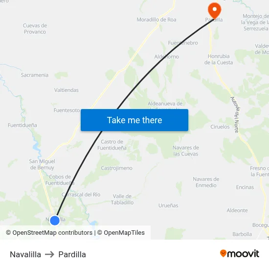 Navalilla to Pardilla map