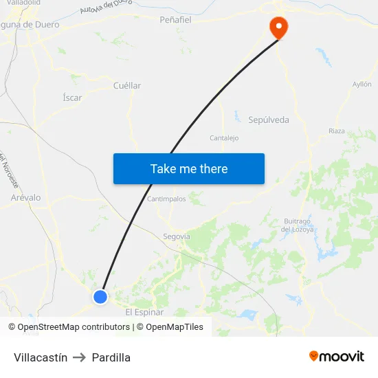 Villacastín to Pardilla map