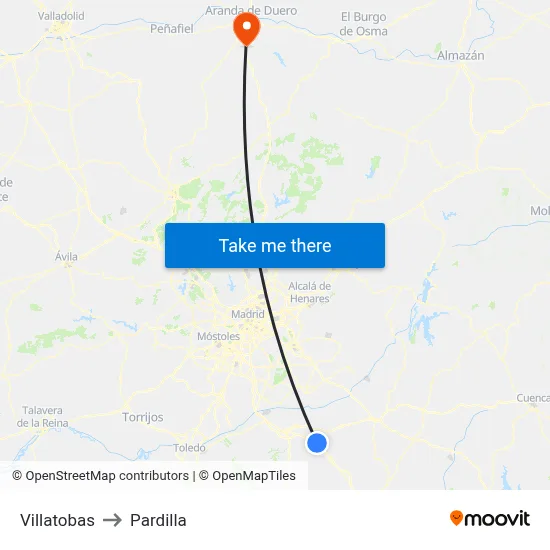 Villatobas to Pardilla map