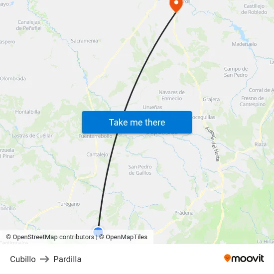 Cubillo to Pardilla map
