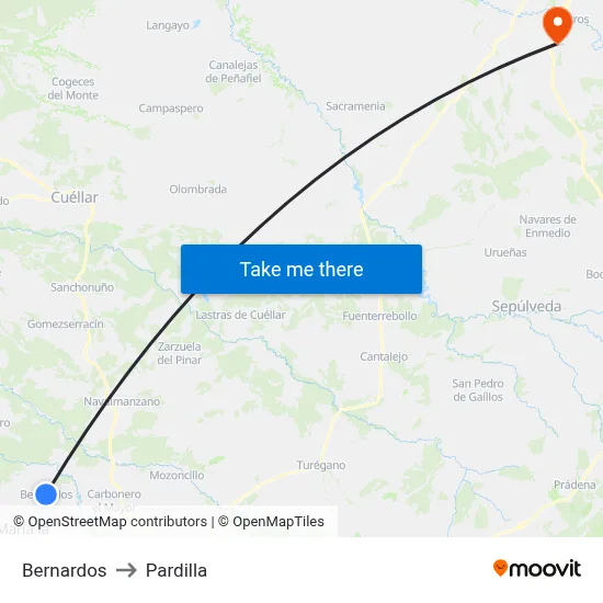 Bernardos to Pardilla map