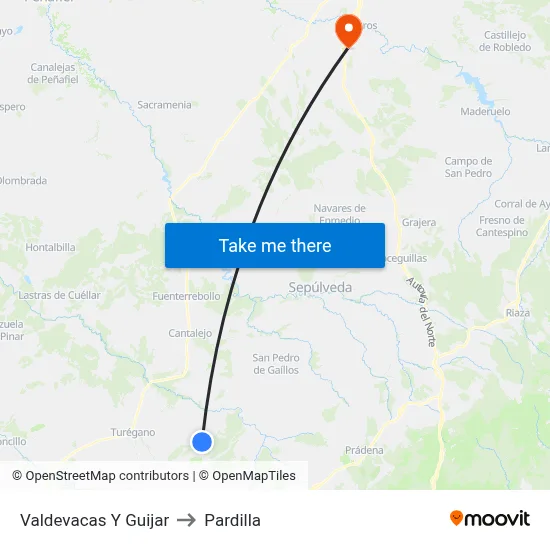 Valdevacas Y Guijar to Pardilla map