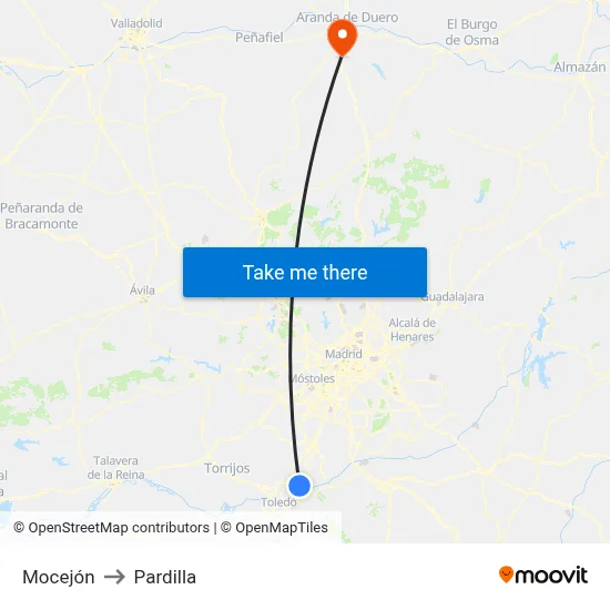 Mocejón to Pardilla map
