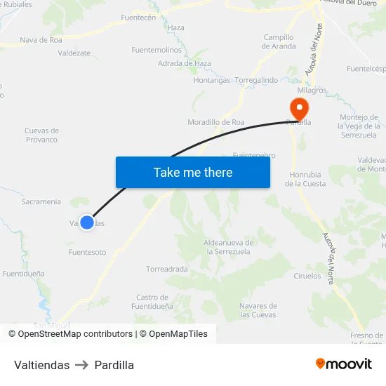 Valtiendas to Pardilla map