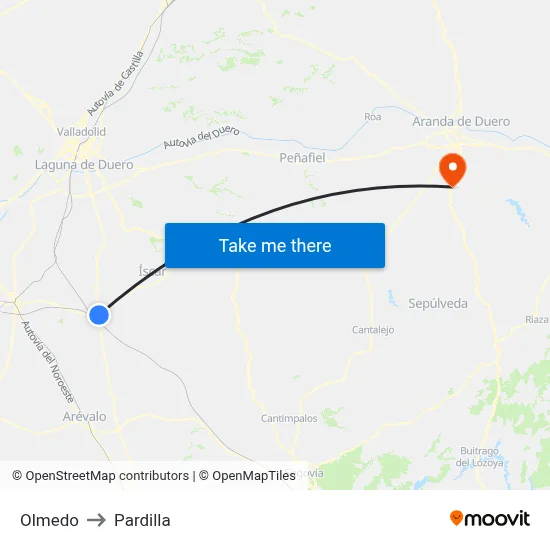 Olmedo to Pardilla map