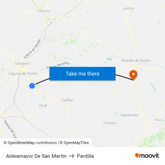 Aldeamayor De San Martín to Pardilla map