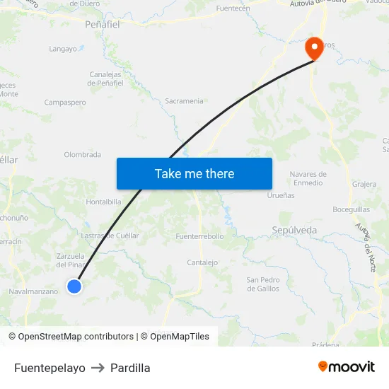 Fuentepelayo to Pardilla map