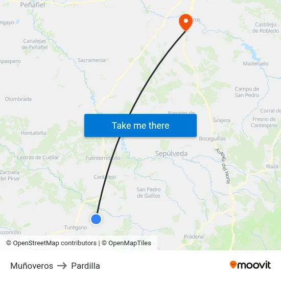Muñoveros to Pardilla map