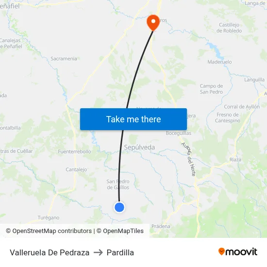 Valleruela De Pedraza to Pardilla map