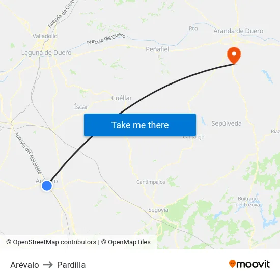 Arévalo to Pardilla map