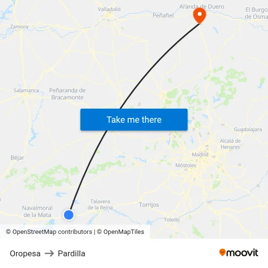Oropesa to Pardilla map