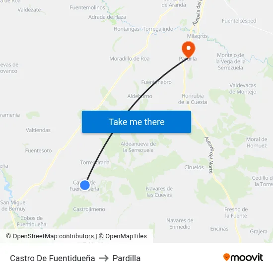 Castro De Fuentidueña to Pardilla map