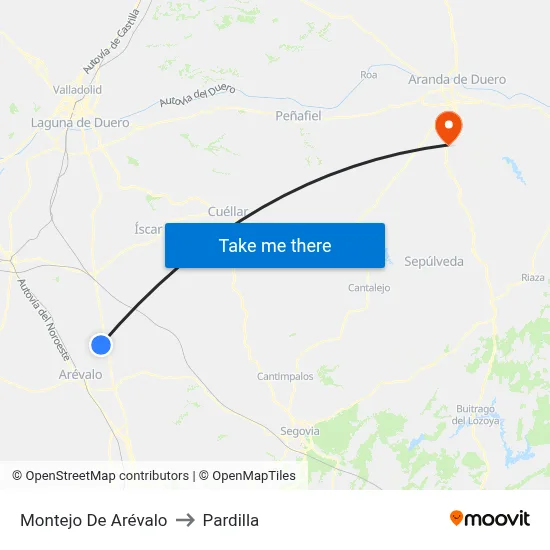 Montejo De Arévalo to Pardilla map