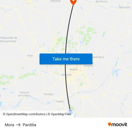 Mora to Pardilla map