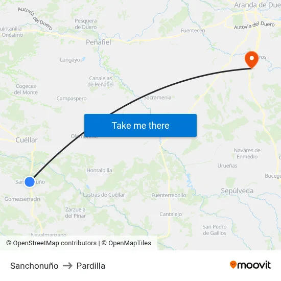 Sanchonuño to Pardilla map