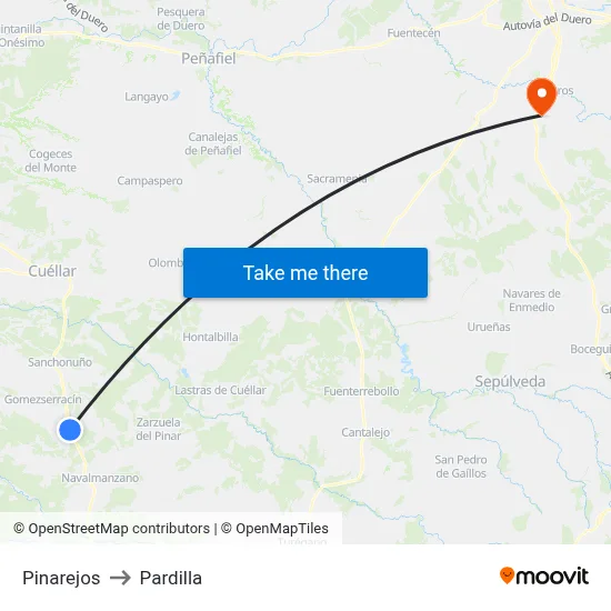 Pinarejos to Pardilla map