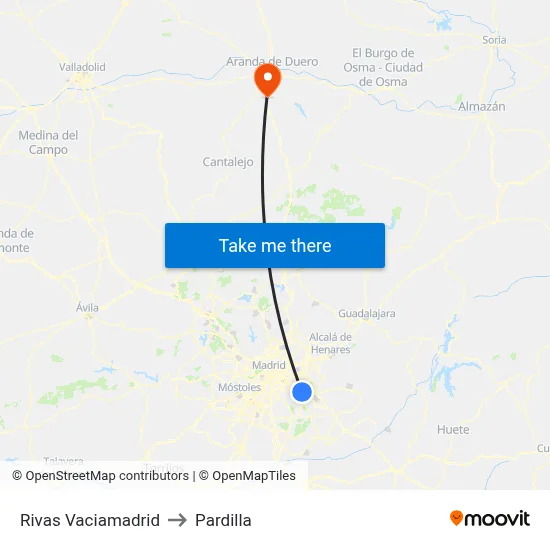 Rivas Vaciamadrid to Pardilla map
