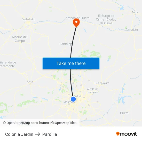 Colonia Jardín to Pardilla map