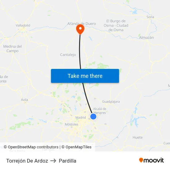 Torrejón De Ardoz to Pardilla map