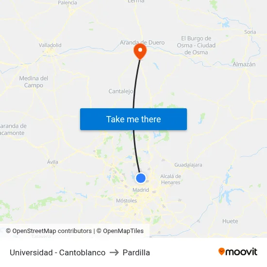 Universidad - Cantoblanco to Pardilla map