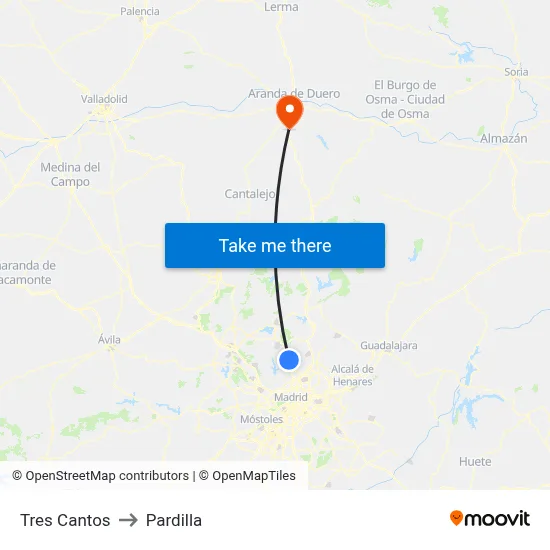 Tres Cantos to Pardilla map