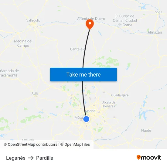 Leganés to Pardilla map