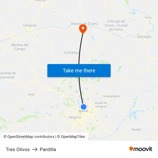 Tres Olivos to Pardilla map
