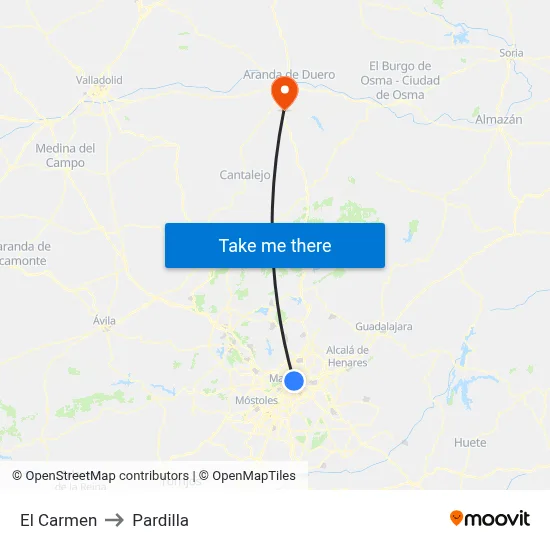 El Carmen to Pardilla map