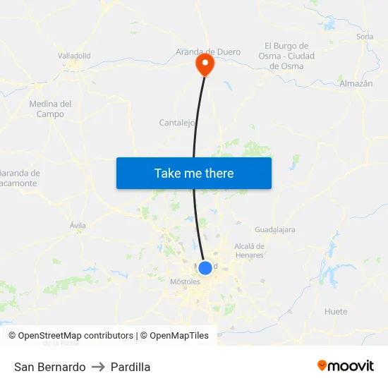 San Bernardo to Pardilla map