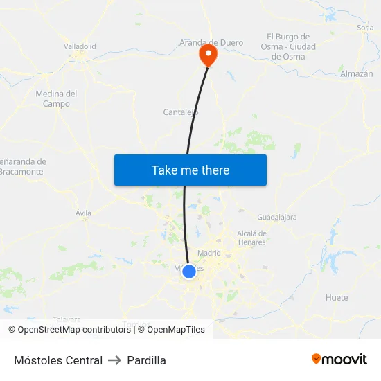 Móstoles Central to Pardilla map