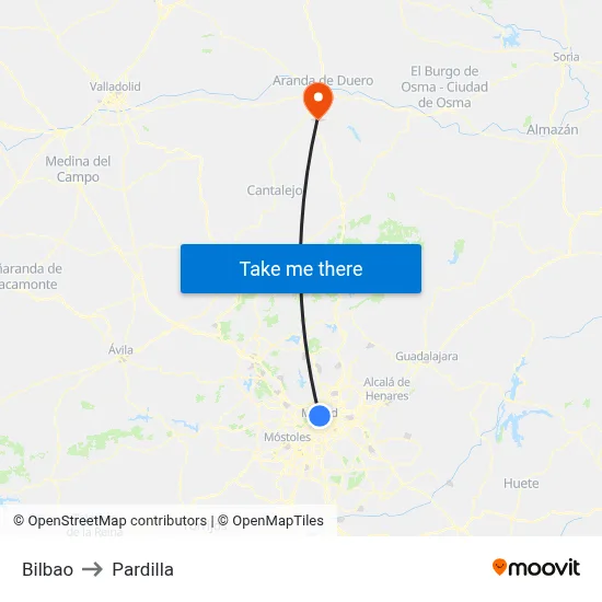 Bilbao to Pardilla map