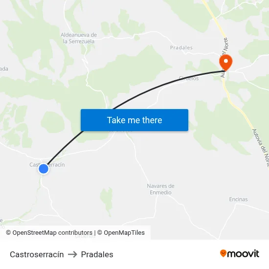 Castroserracín to Pradales map