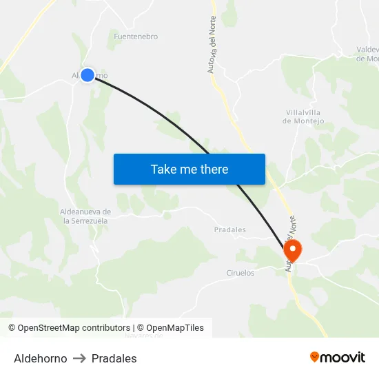 Aldehorno to Pradales map