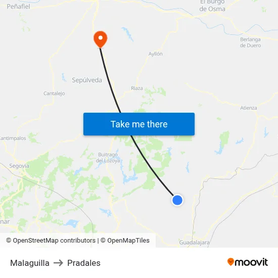 Malaguilla to Pradales map