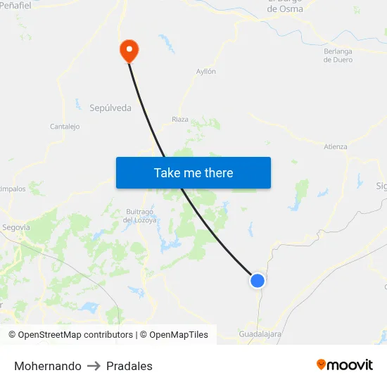 Mohernando to Pradales map