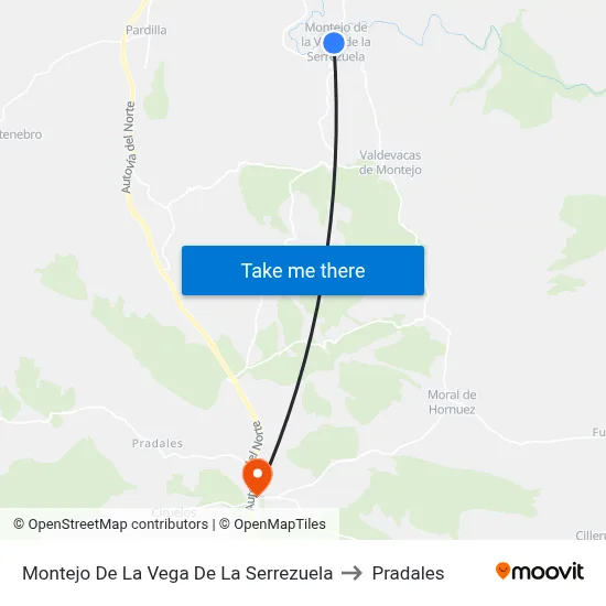 Montejo De La Vega De La Serrezuela to Pradales map