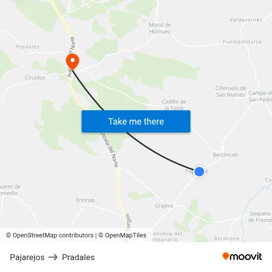 Pajarejos to Pradales map