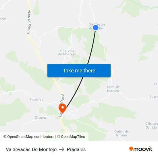 Valdevacas De Montejo to Pradales map