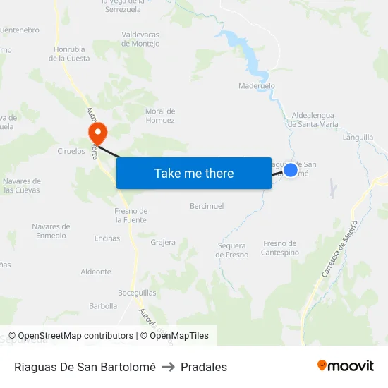 Riaguas De San Bartolomé to Pradales map