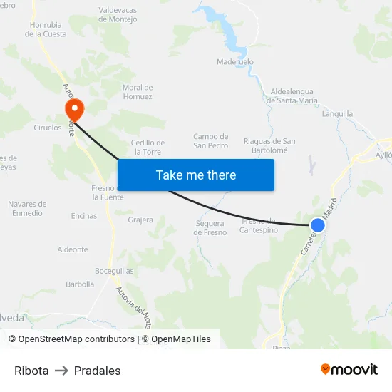 Ribota to Pradales map