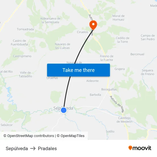 Sepúlveda to Pradales map