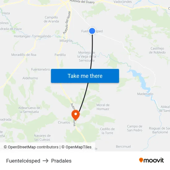 Fuentelcésped to Pradales map