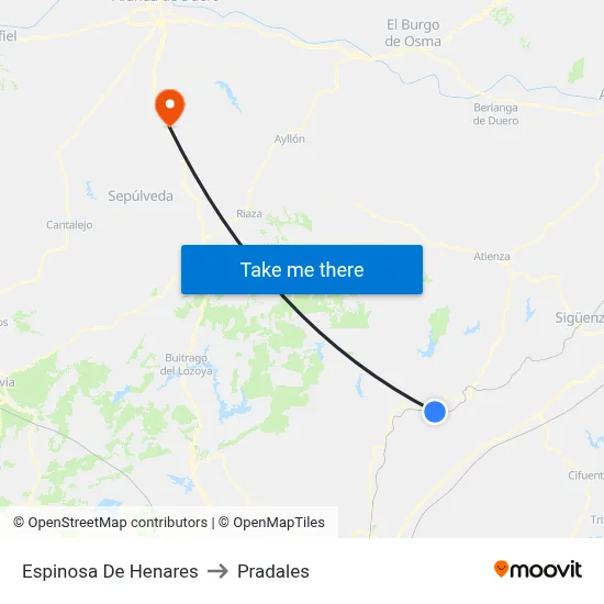 Espinosa De Henares to Pradales map