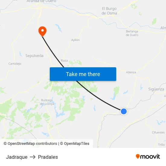 Jadraque to Pradales map