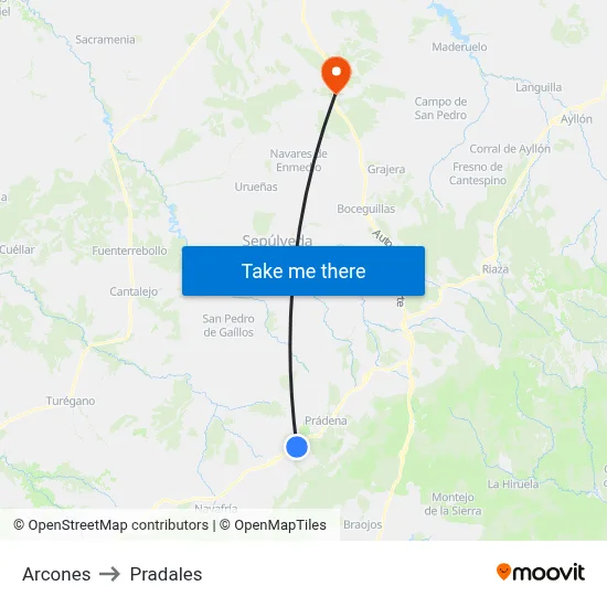 Arcones to Pradales map