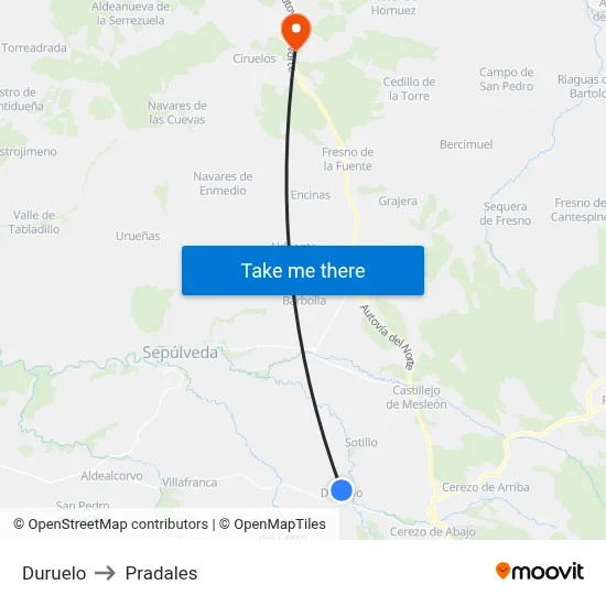 Duruelo to Pradales map