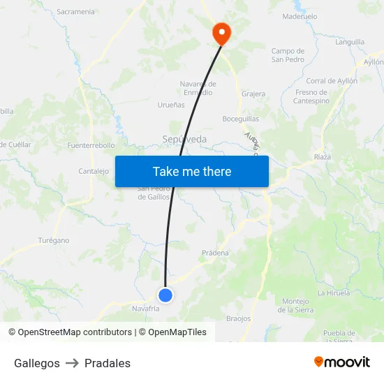 Gallegos to Pradales map