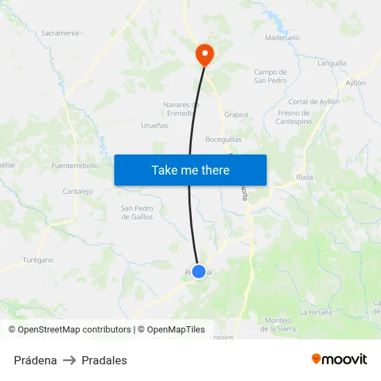 Prádena to Pradales map