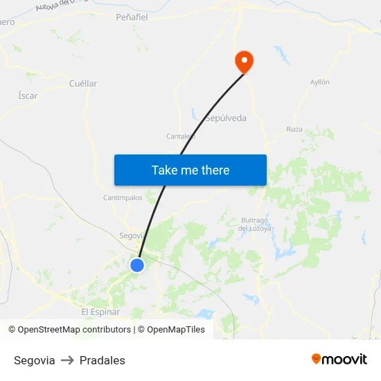 Segovia to Pradales map
